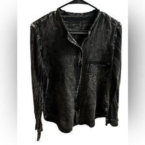 Raquel Allegra Black Distressed Button Down Shirt